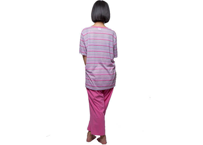 Fashion Ladies Pink Print Stripped Pajamas Nightwear Sets Short Sleeve Anti - Wrinkle