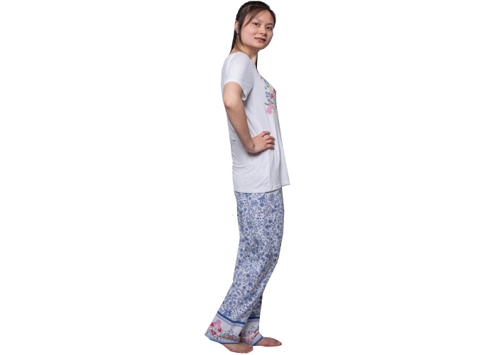 Fancy Ladies Summer Pyjamas, Women's Sleepwear Short Sleeve Top and Long Pant